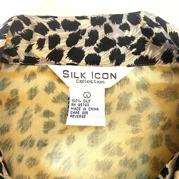 Vintage Silk Icon Collection Leopard Print Silk Button Down Shirt Women’s Large - Picture 3 of 11
